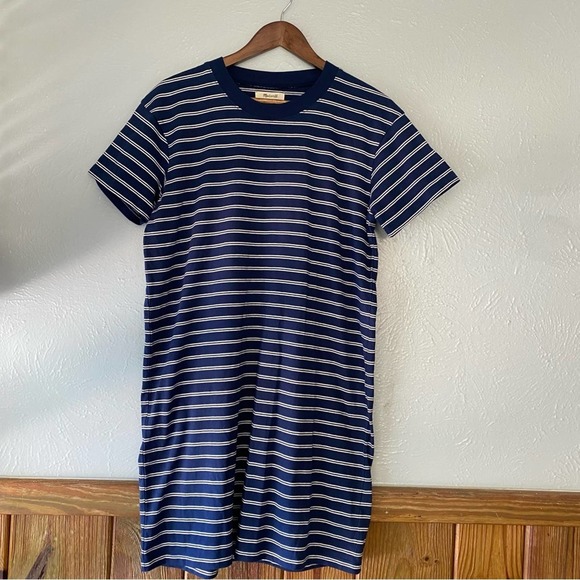 Madewell Blue & White T-shirt Tee Dress in Epperson Stripe Womens Size S… - Picture 3 of 6